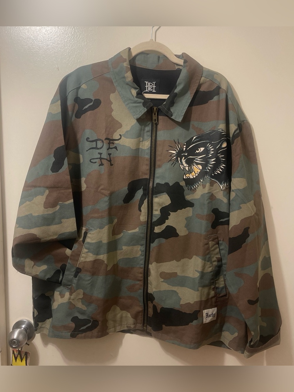 Ed Hardy Green Brown Camouflage Jacket with Panther Patch